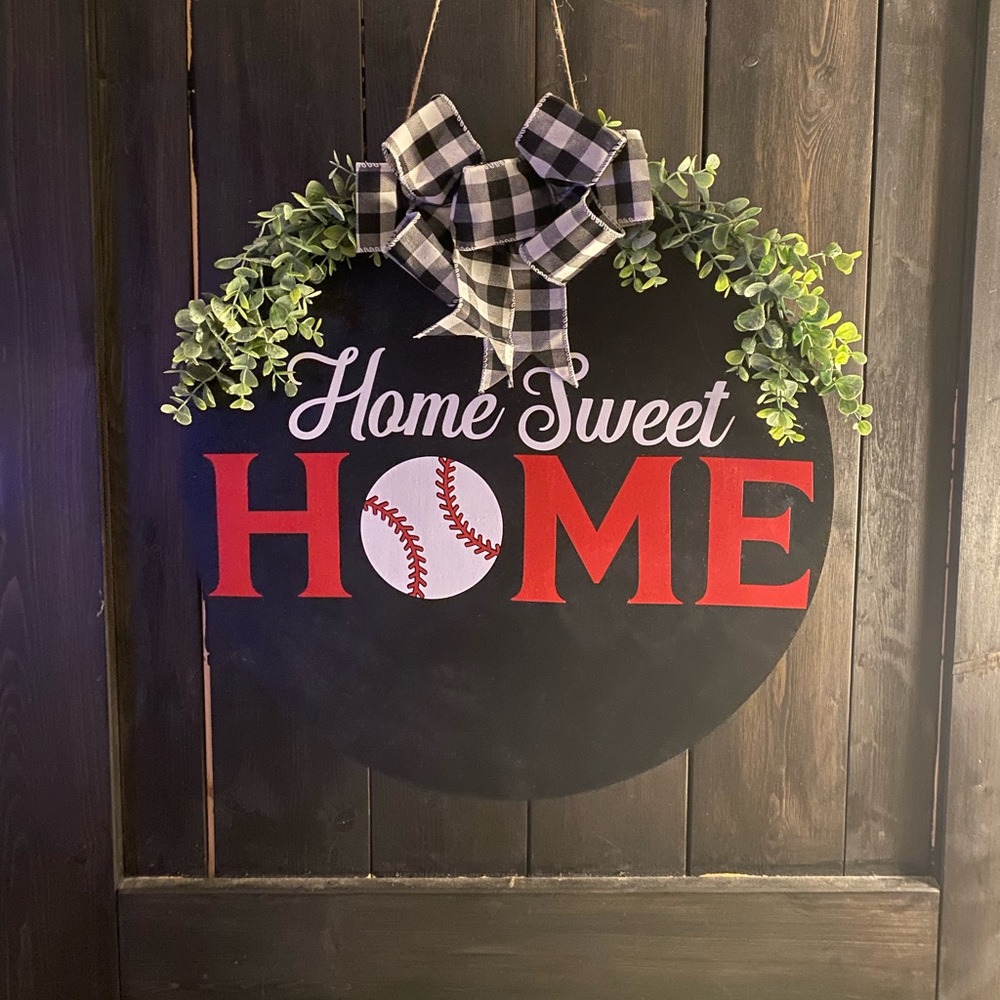 Home sweet home baseball sign